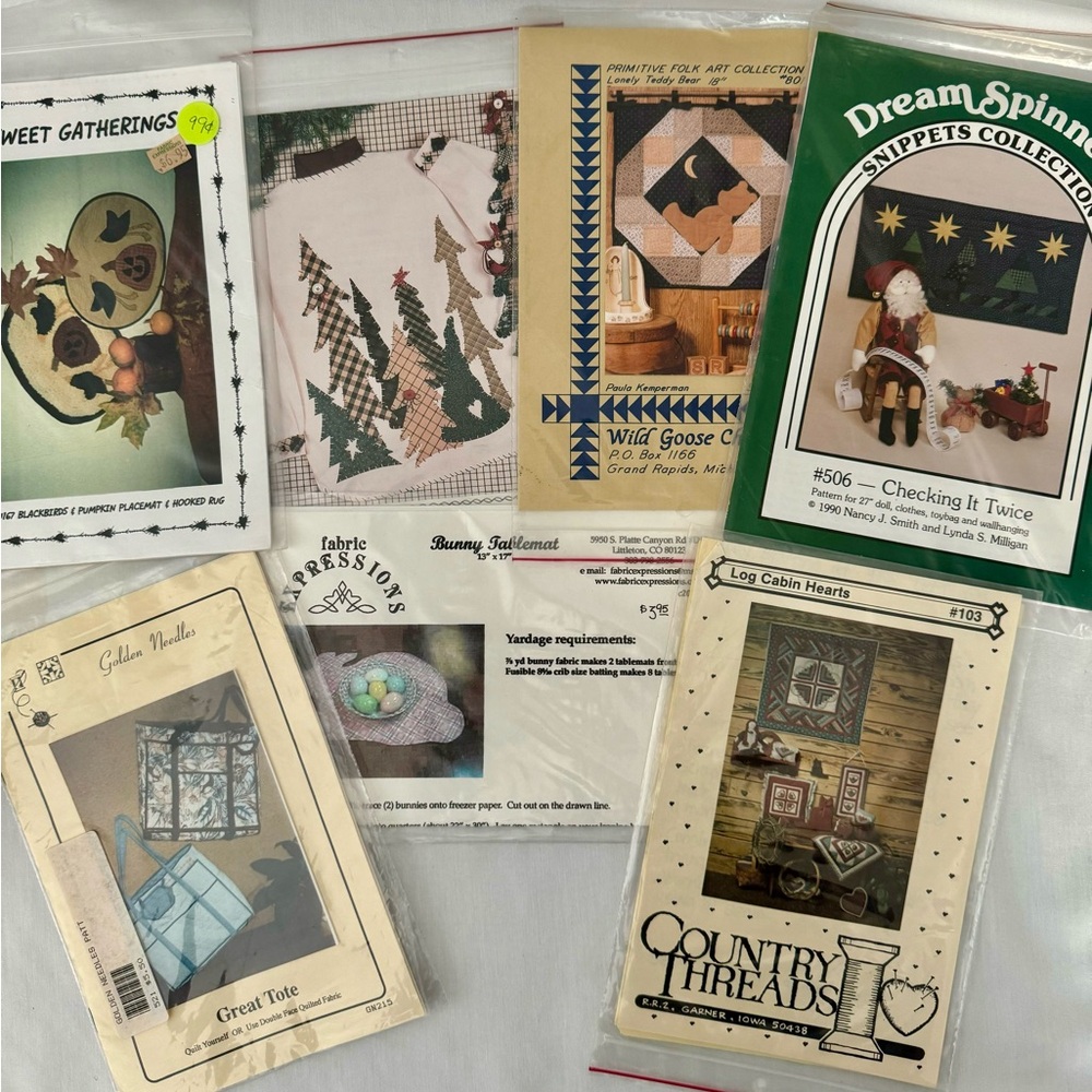Craft sewing patterns lot Folk Art Country Primitive Quilt Bear Tote